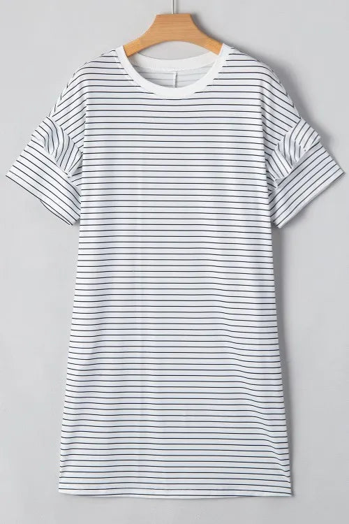 Stripe Round Neck Short Sleeve Mini Dress