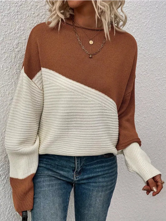 Color Block Ribbed Knit Sweater