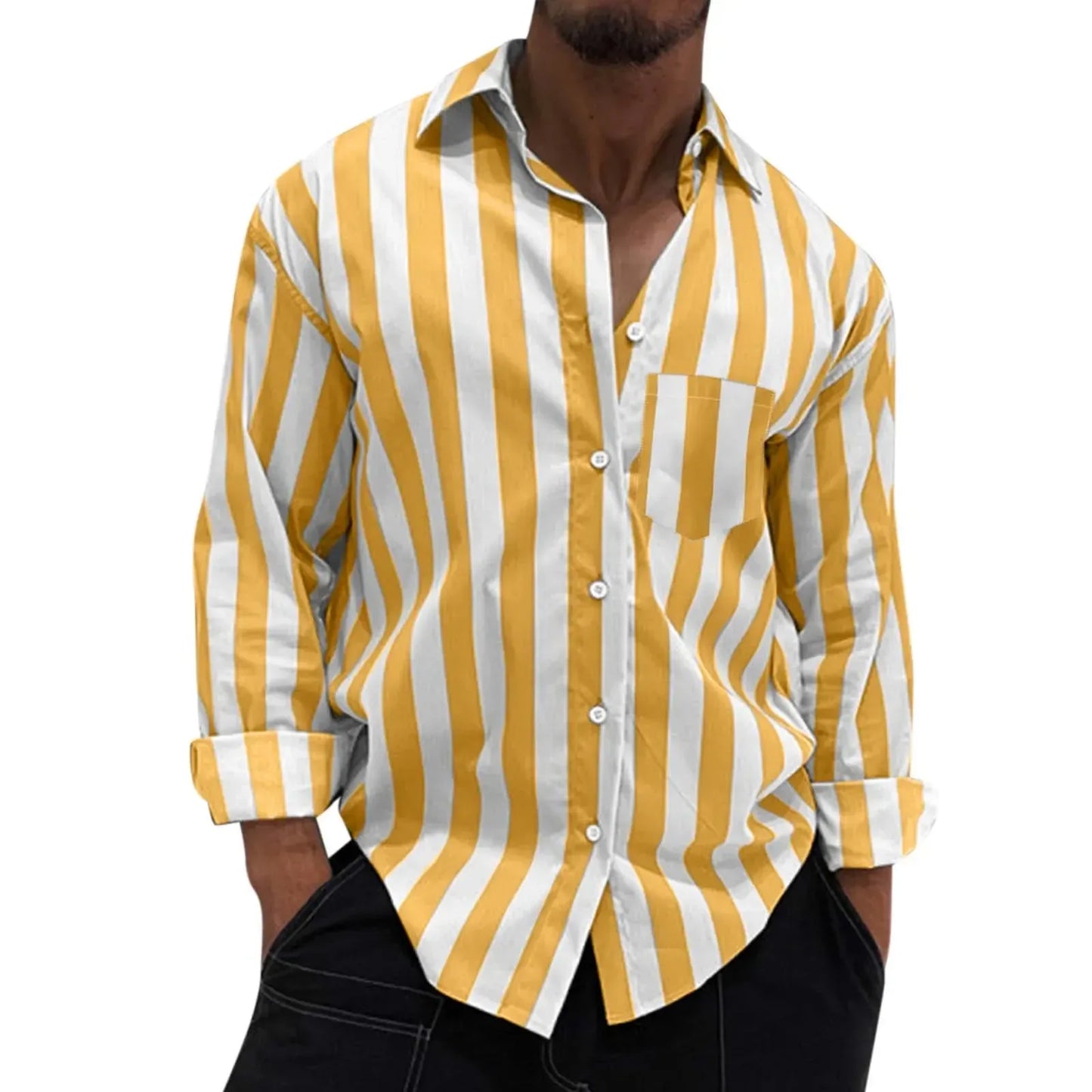 Men's Striped Button-Down Long Sleeve Shirt