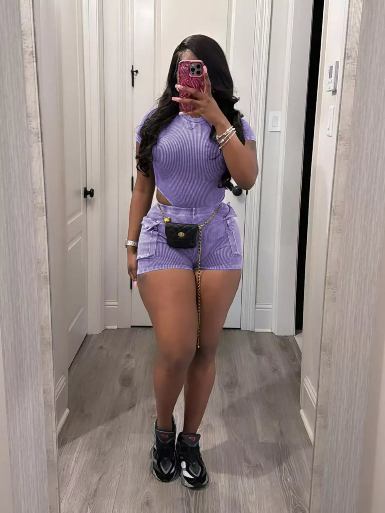 Ribbed Knit Bodysuit and Shorts Set