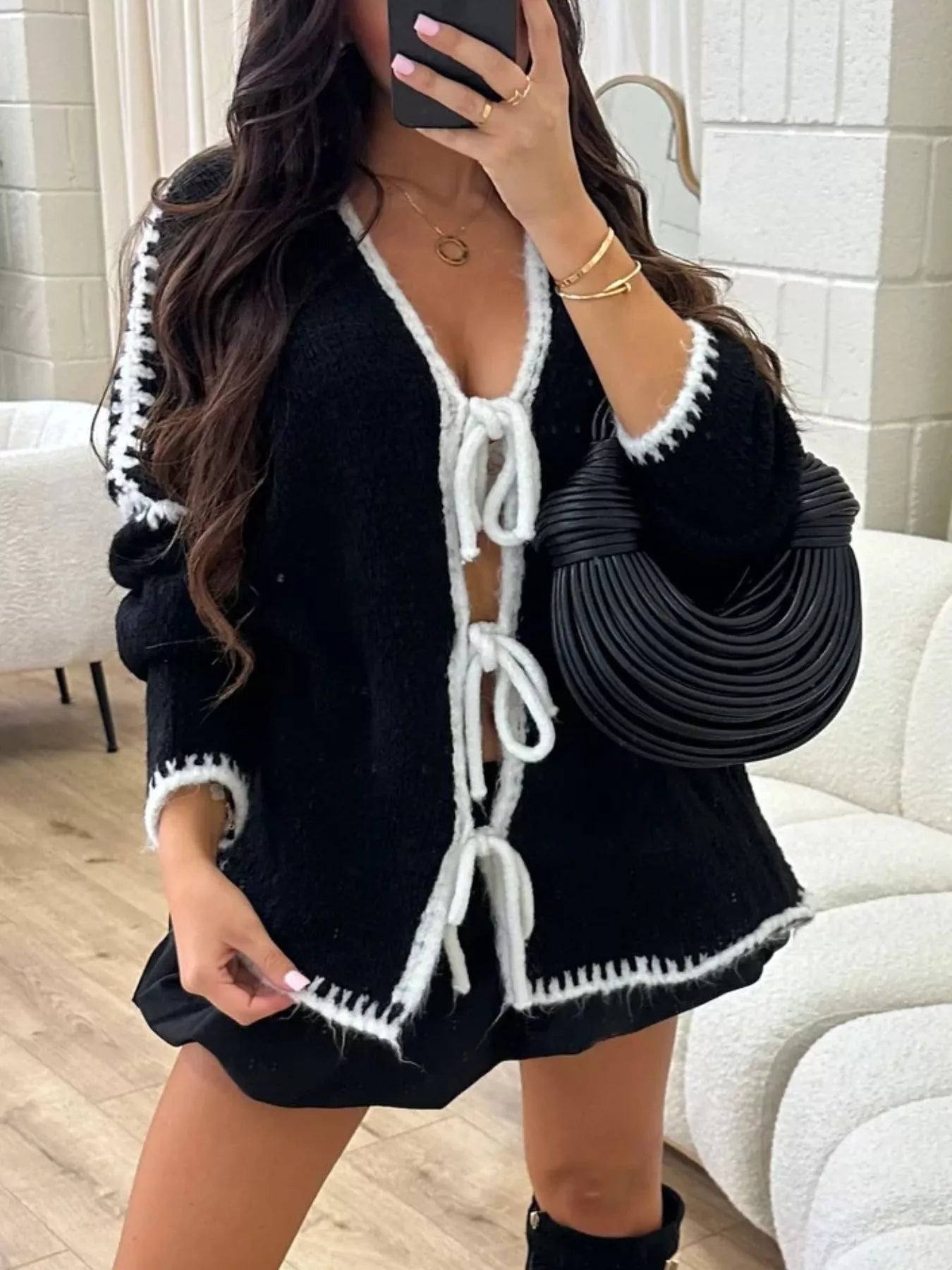 Tie Front Drop Shoulder Cardigan