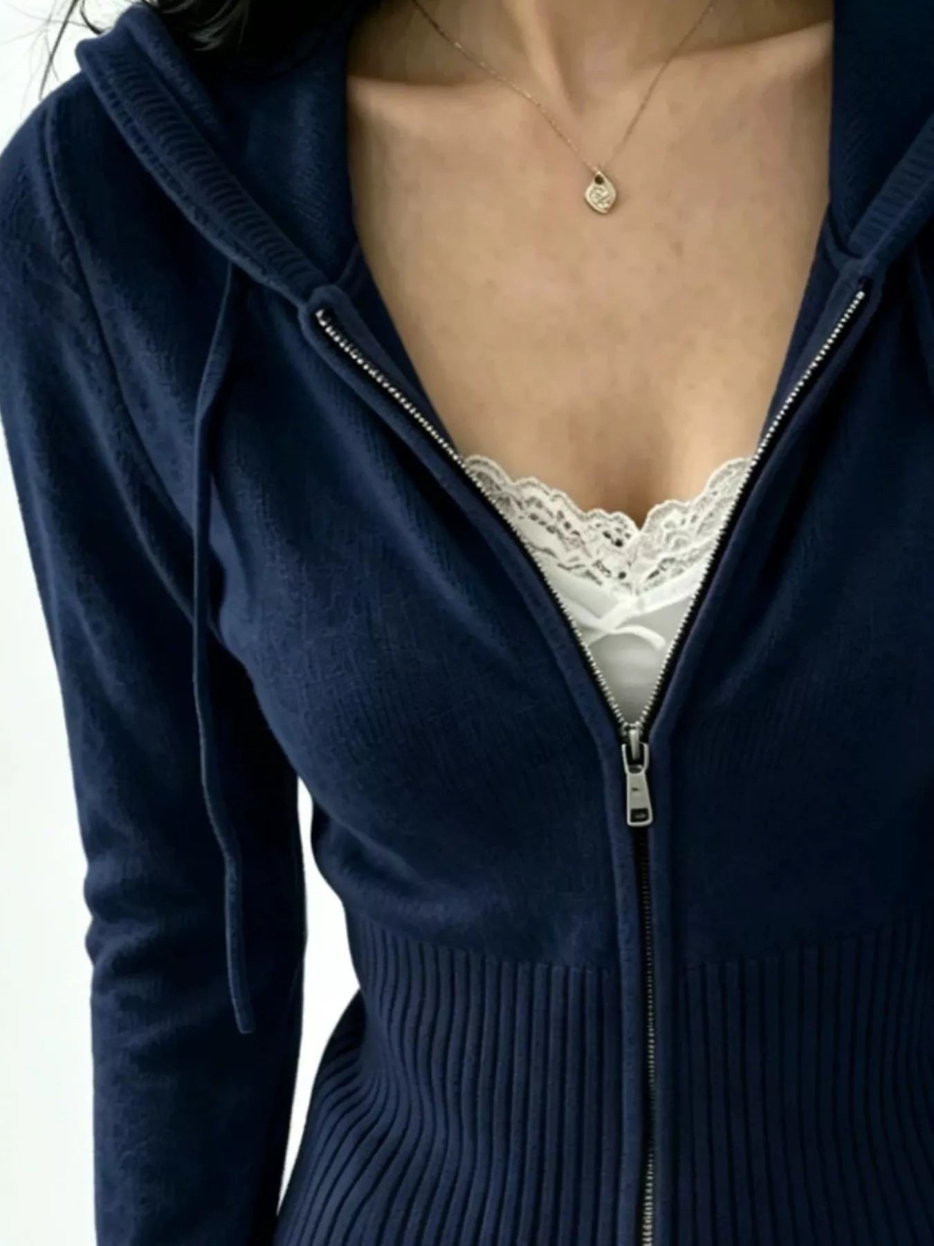 Zip-Up Cropped Hooded Cardigan