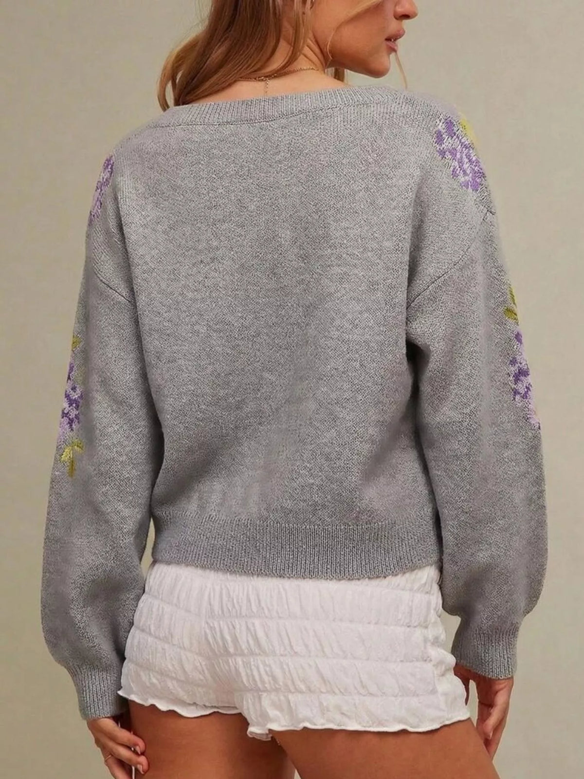 Floral Pattern Dropped Shoulder Sweater