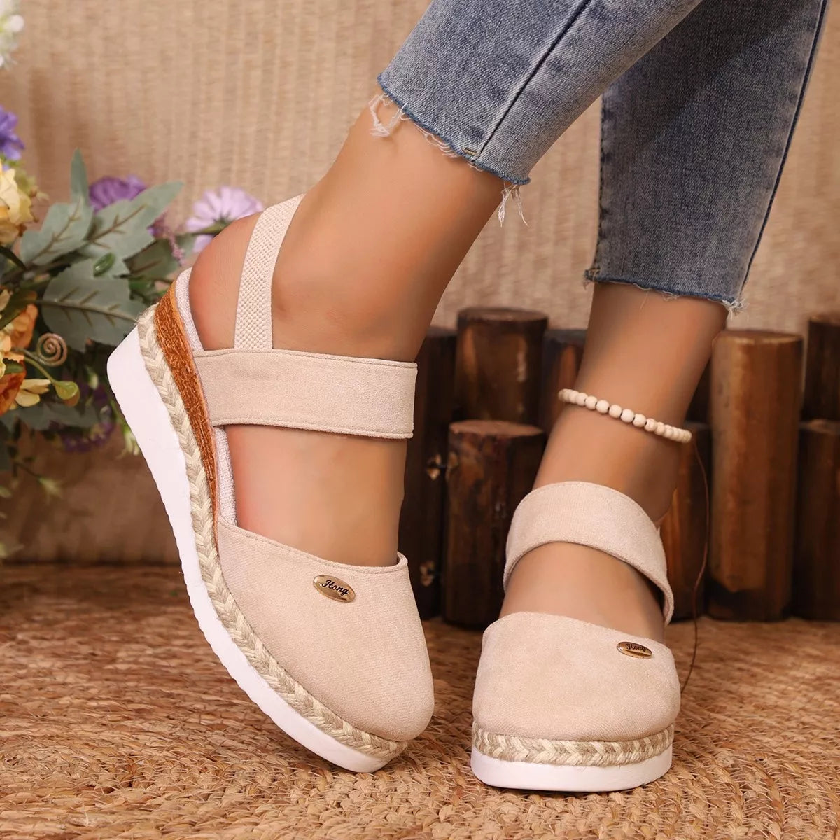 Espadrille Wedge Sandals with Ankle Strap