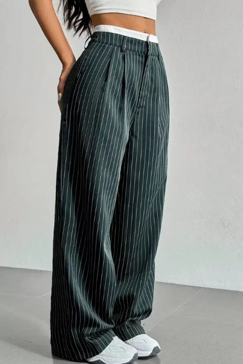 High-Waisted Pinstripe Wide-Leg Pants