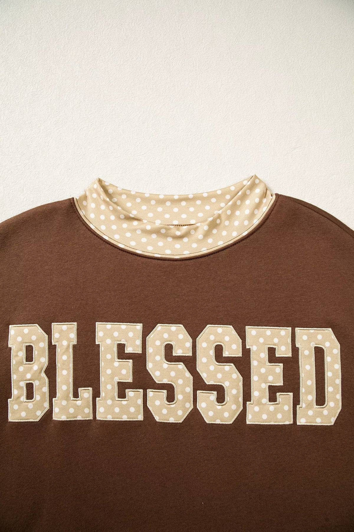 Polka Dot Trim High Neck BLESSED Letter Graphic Baggy Sweatshirt