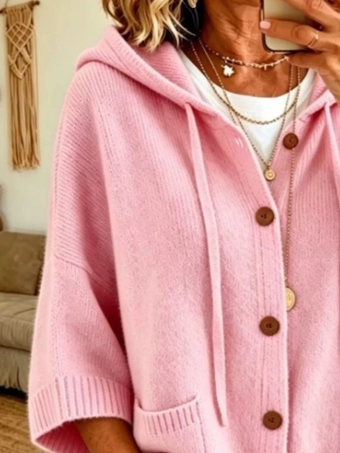 Hooded Button-Down Knit Cardigan
