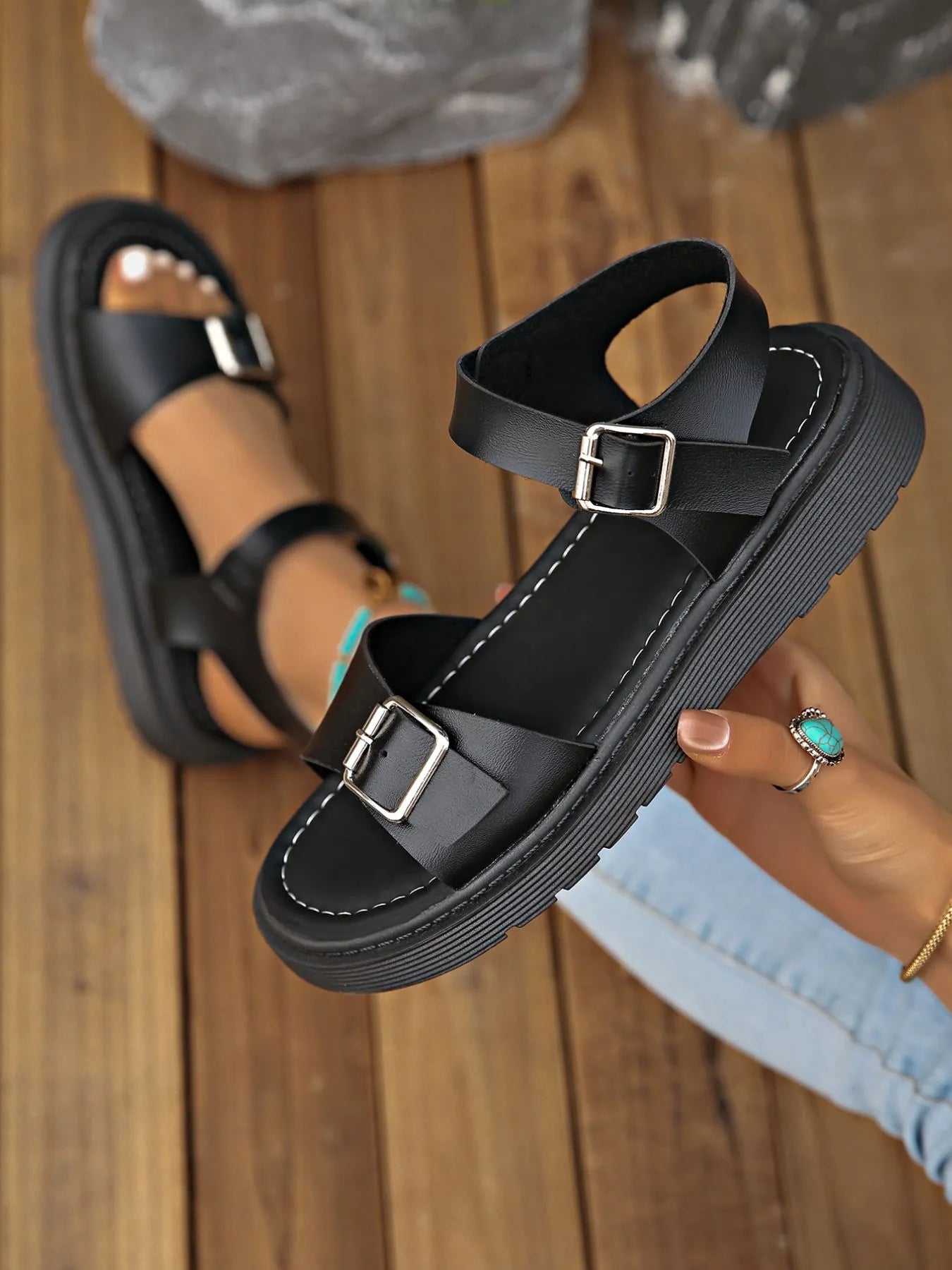 Platform Buckle Strap Sandals
