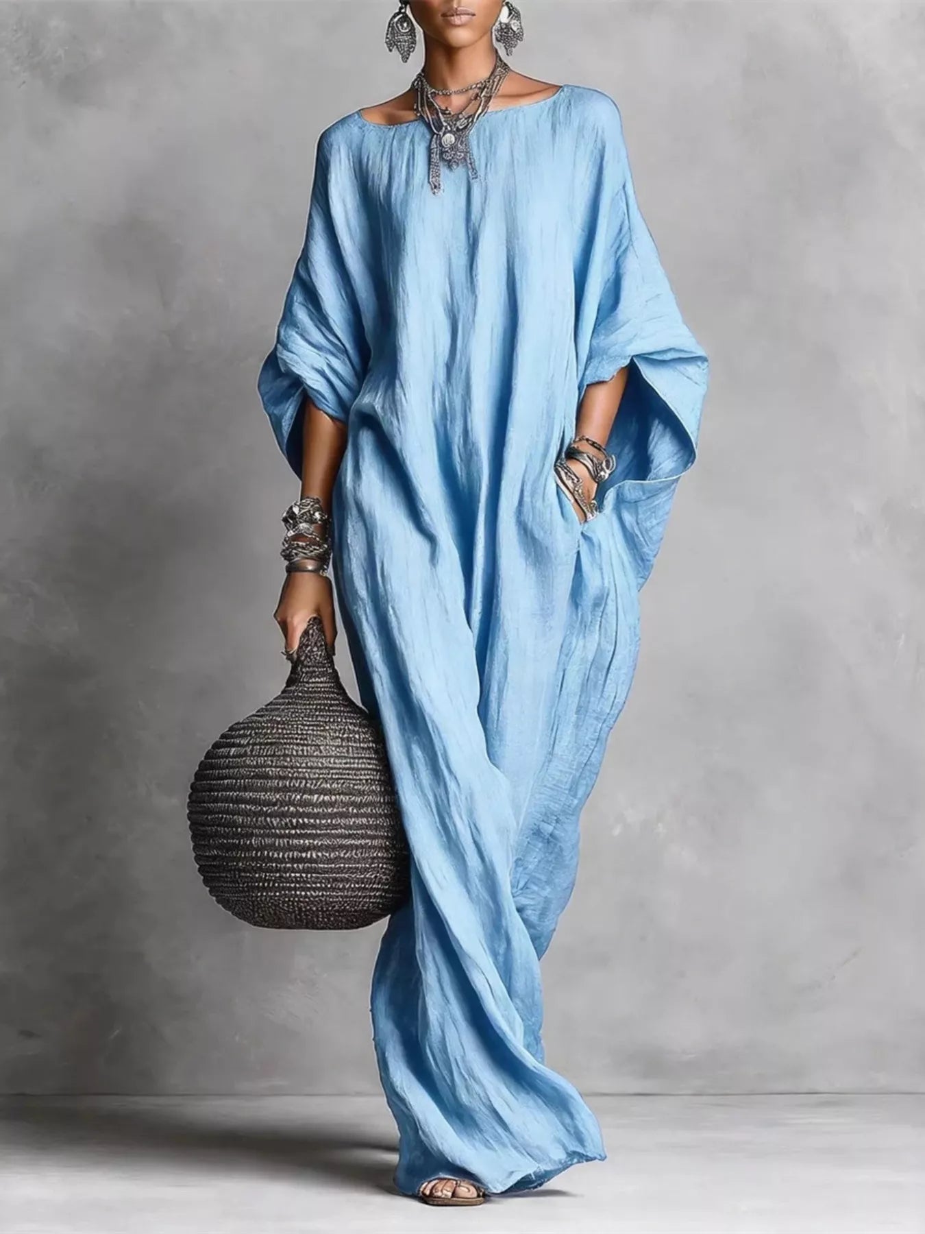 Loose Fit Boat Neck Maxi Dress