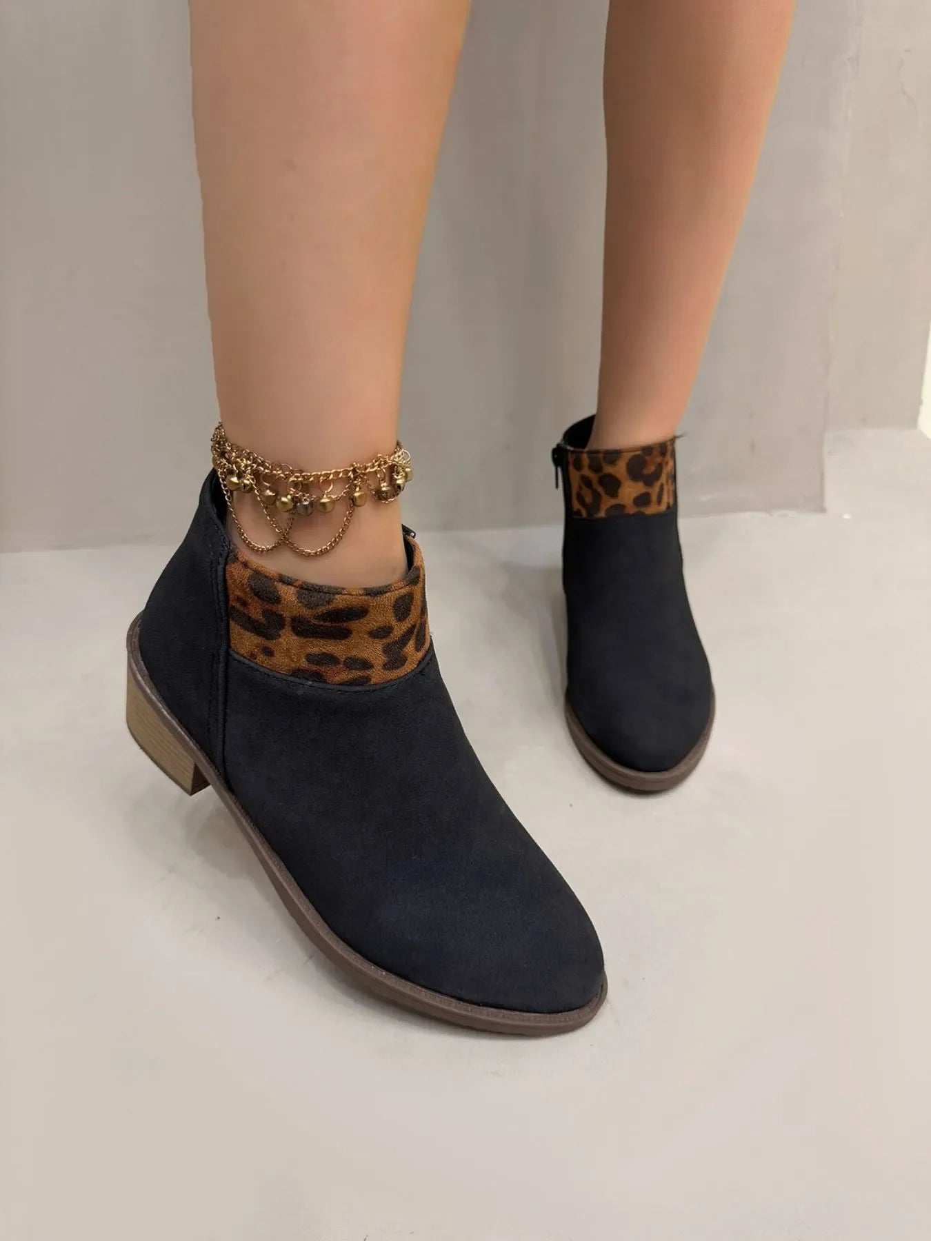 Leopard Block Heels Boots