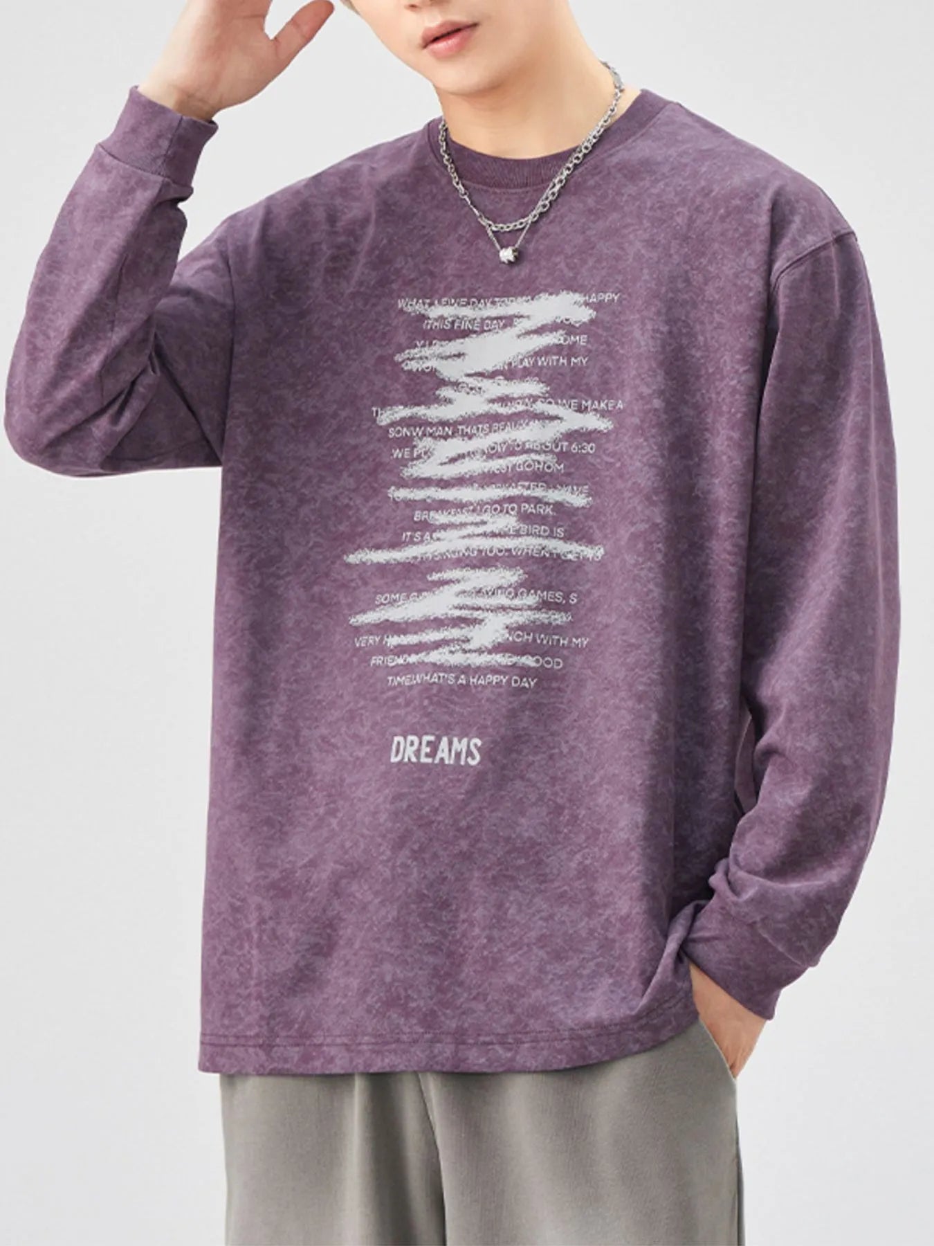 Men's Plus Size Graphic Round Neck Long Sleeve T-Shirt
