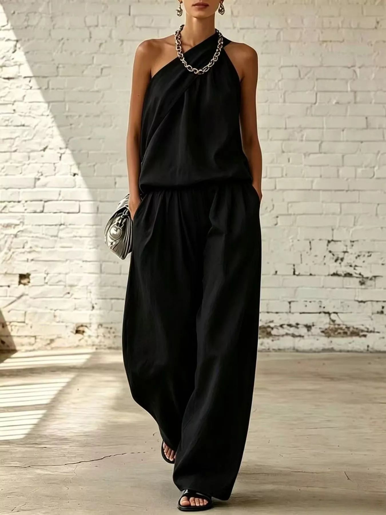 Full Size Sleeveless Top and Wide-Leg Pants Set Plus Size