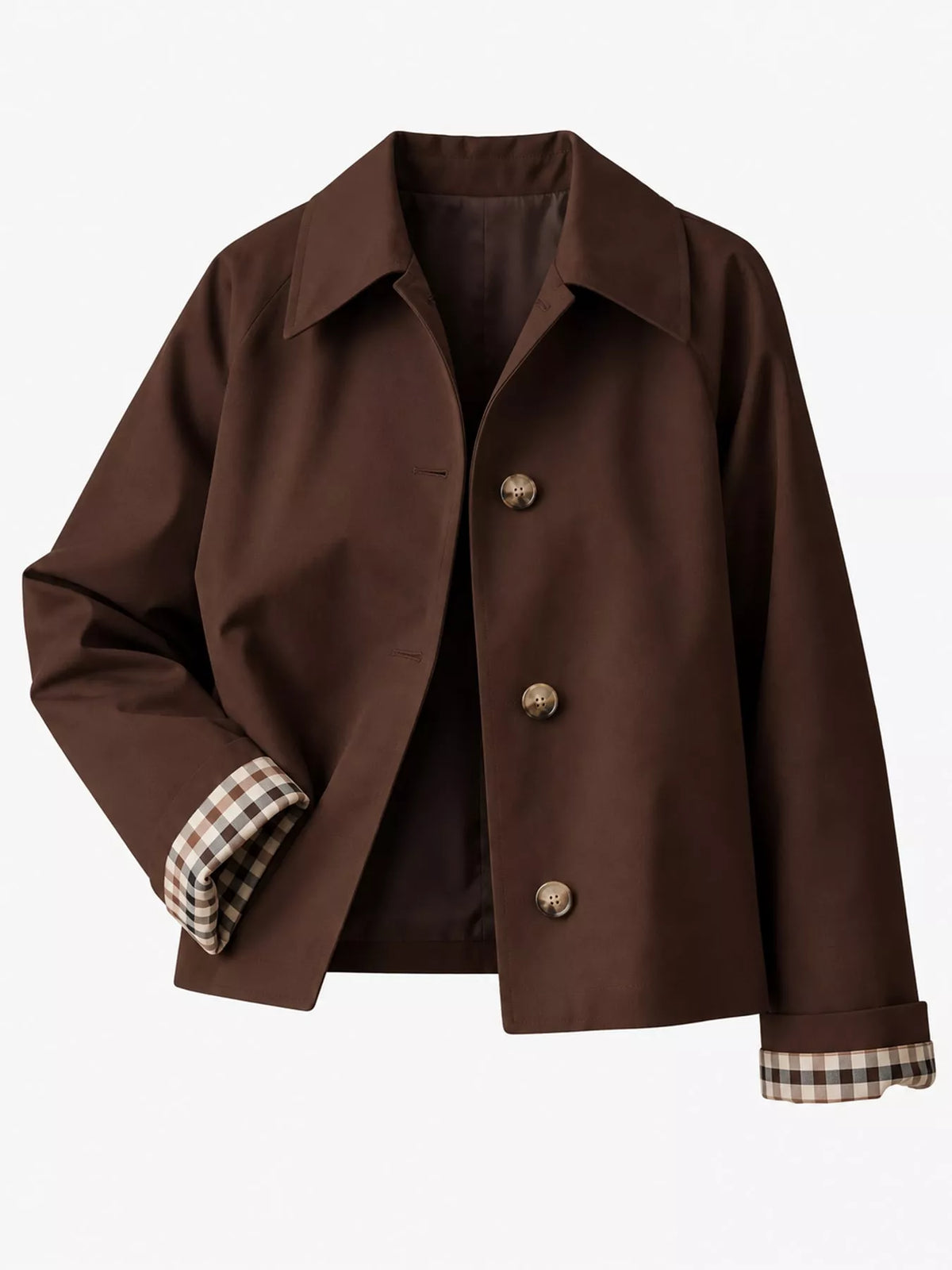 Plaid Cuffs Cropped Trench Outerwear