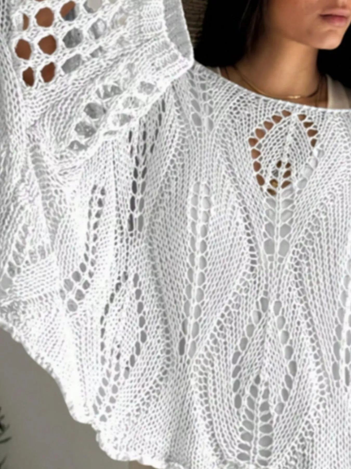 Boat Neck Crochet Knit Cover Up