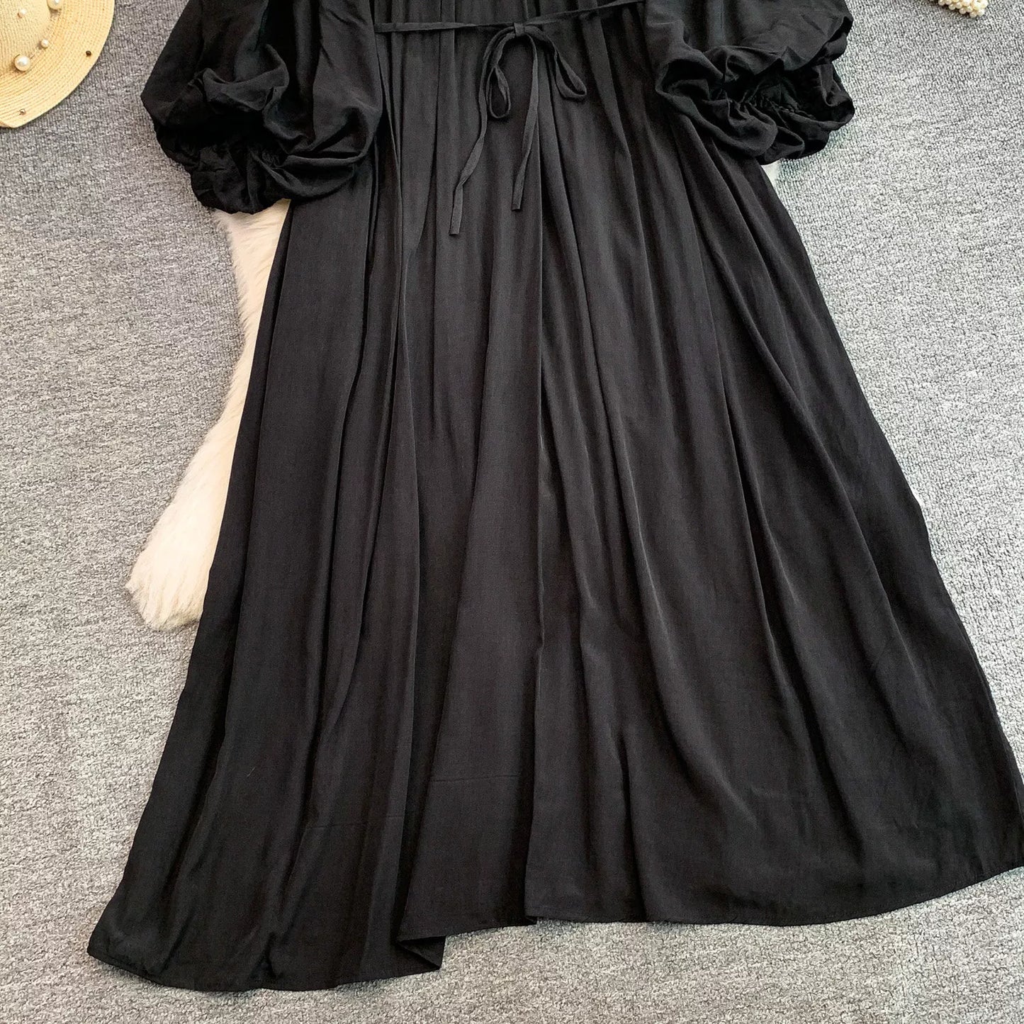 Balloon Sleeve Tie-Waist Dress