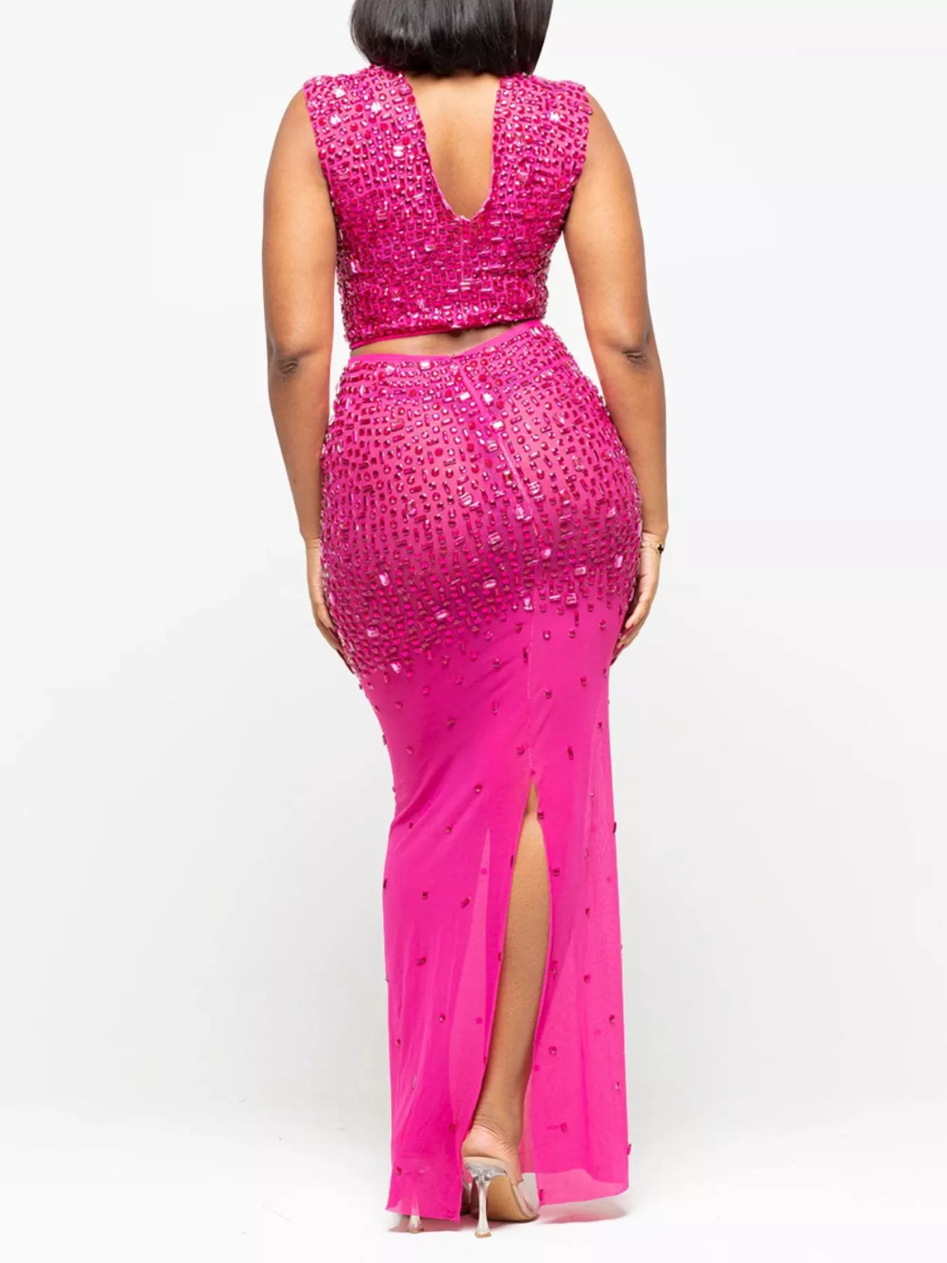 Rhinestone Sleeveless Top and Skirt Set