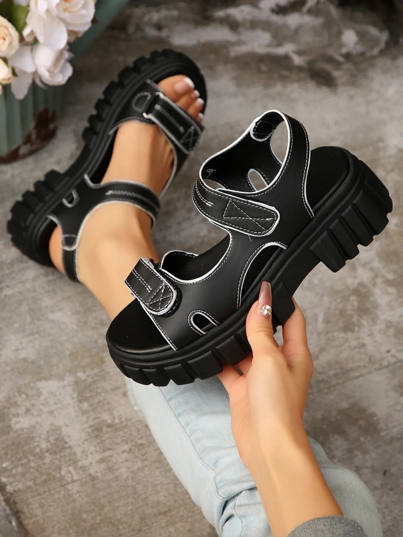 Platform Chunky Velcro Strap Sandals