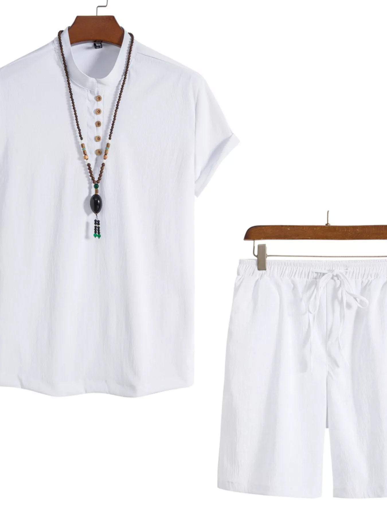 Men's Plus Size Casual Mandarin Collar Short Sleeve Shirt and Shorts Set