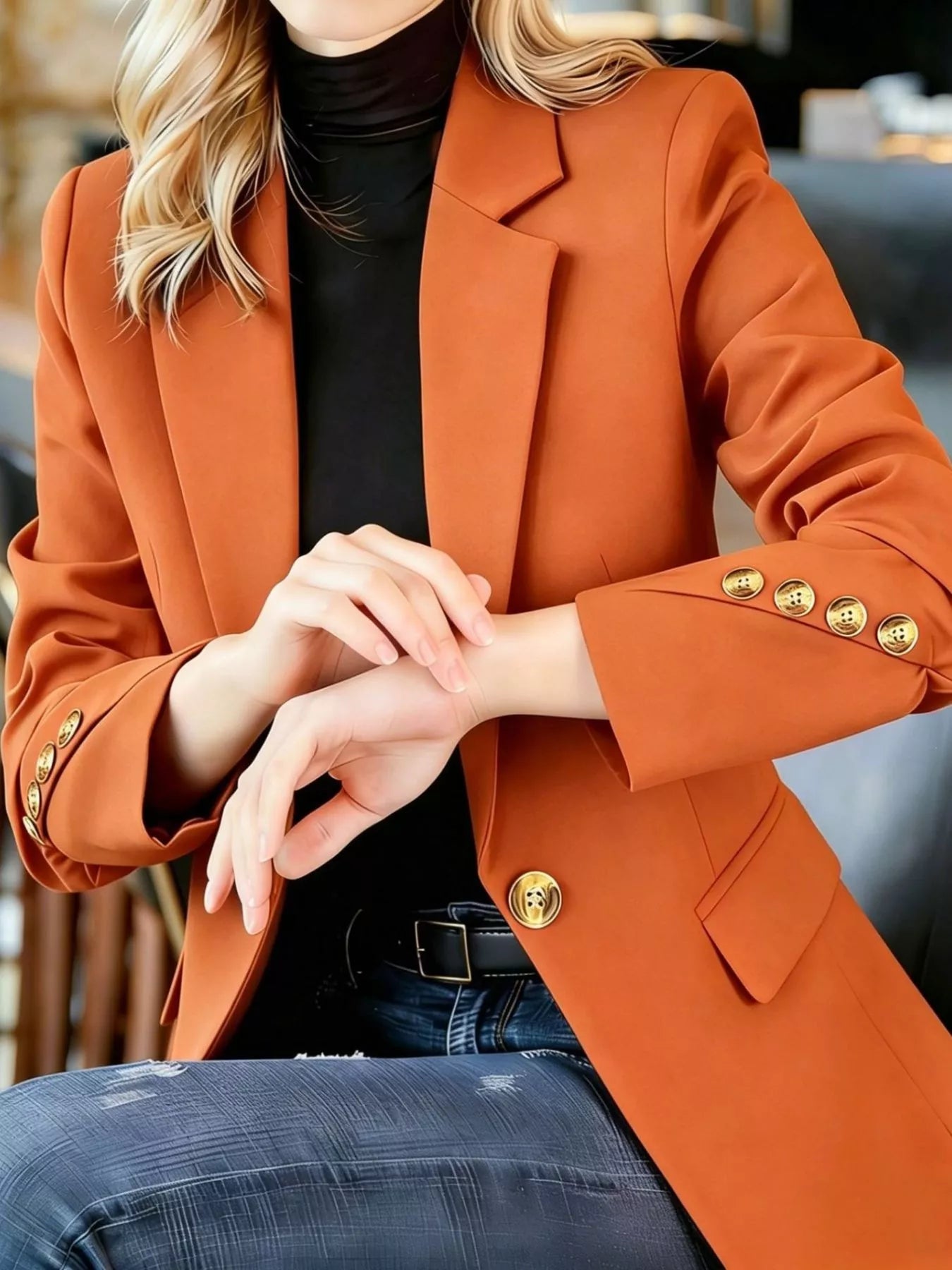 Full Size One Button Lapel Collar Blazer Plus Size