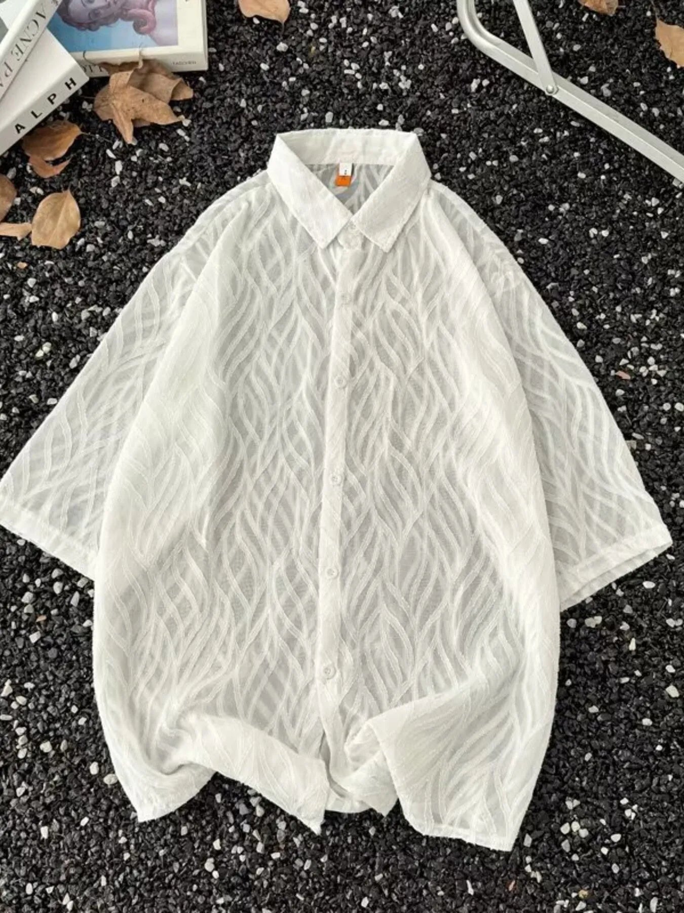 Men's Full Size Wave Pattern Short Sleeve Button-Up Shirt Plus Size