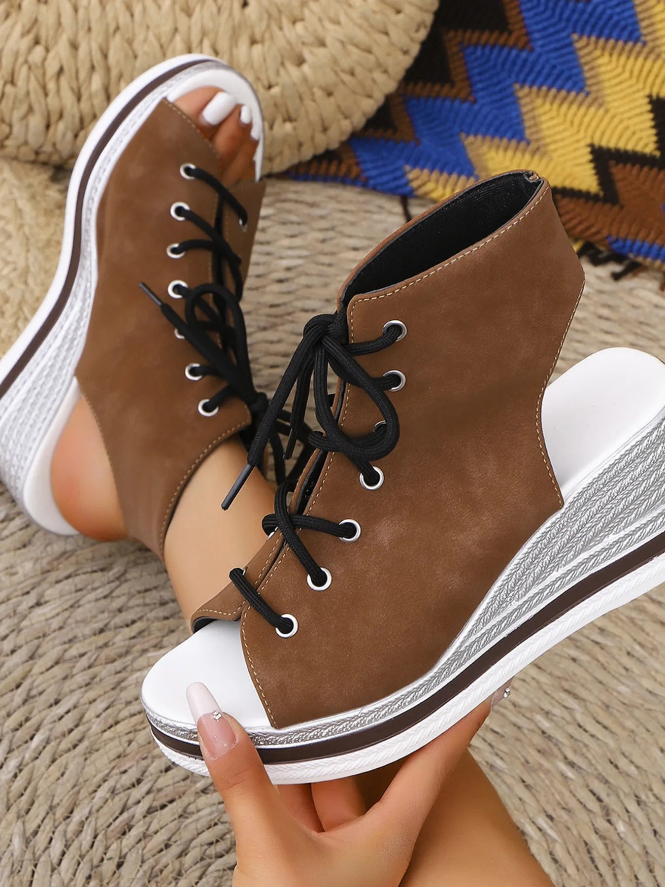 Lace Up Open Toe Wedge Sandals