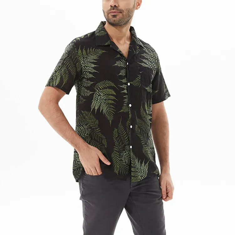 Men's Full Size Leaf Print Short Sleeve Shirt Plus Size