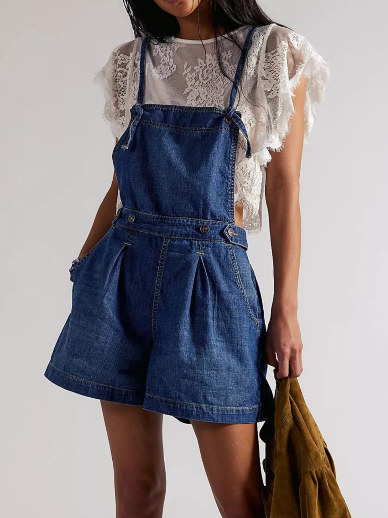 Backless Denim Short Overalls