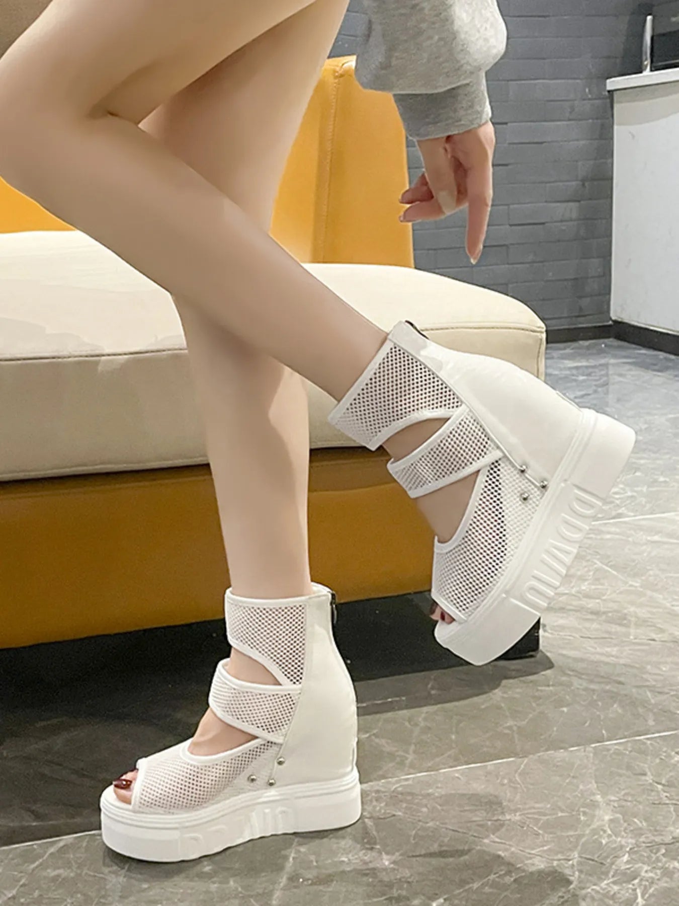 Mesh Cutout Platform Sandal