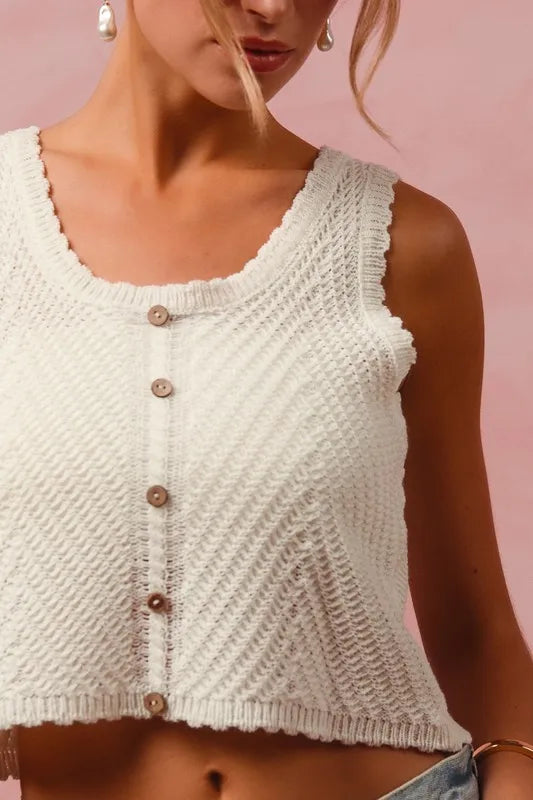 SO ME Chevron Pattern Buttoned Front Lightweight Tank Top