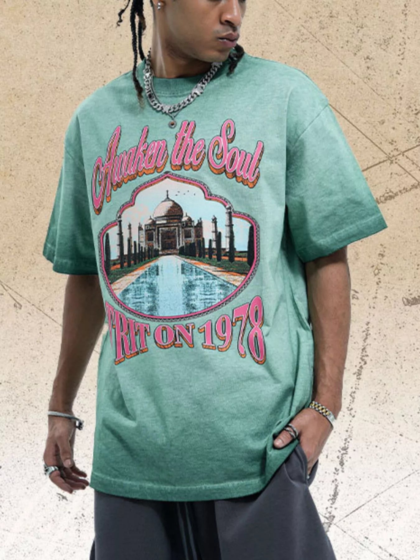Men's Vintage Wash Graphic Round Neck T-Shirt