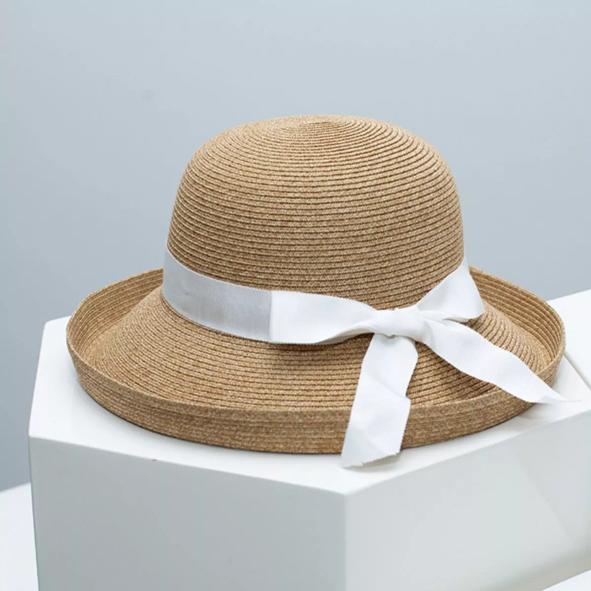 Straw Sun Hat with Ribbon Accent