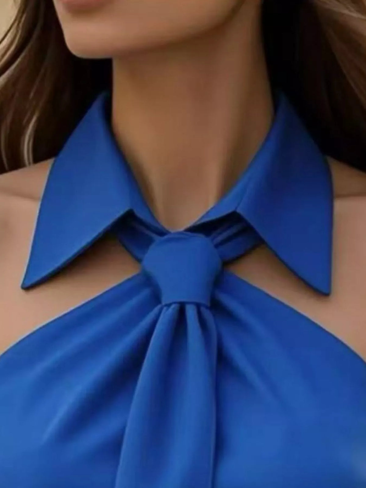 Halter Neck Sleeveless Top with Tie-Front Collar Detail