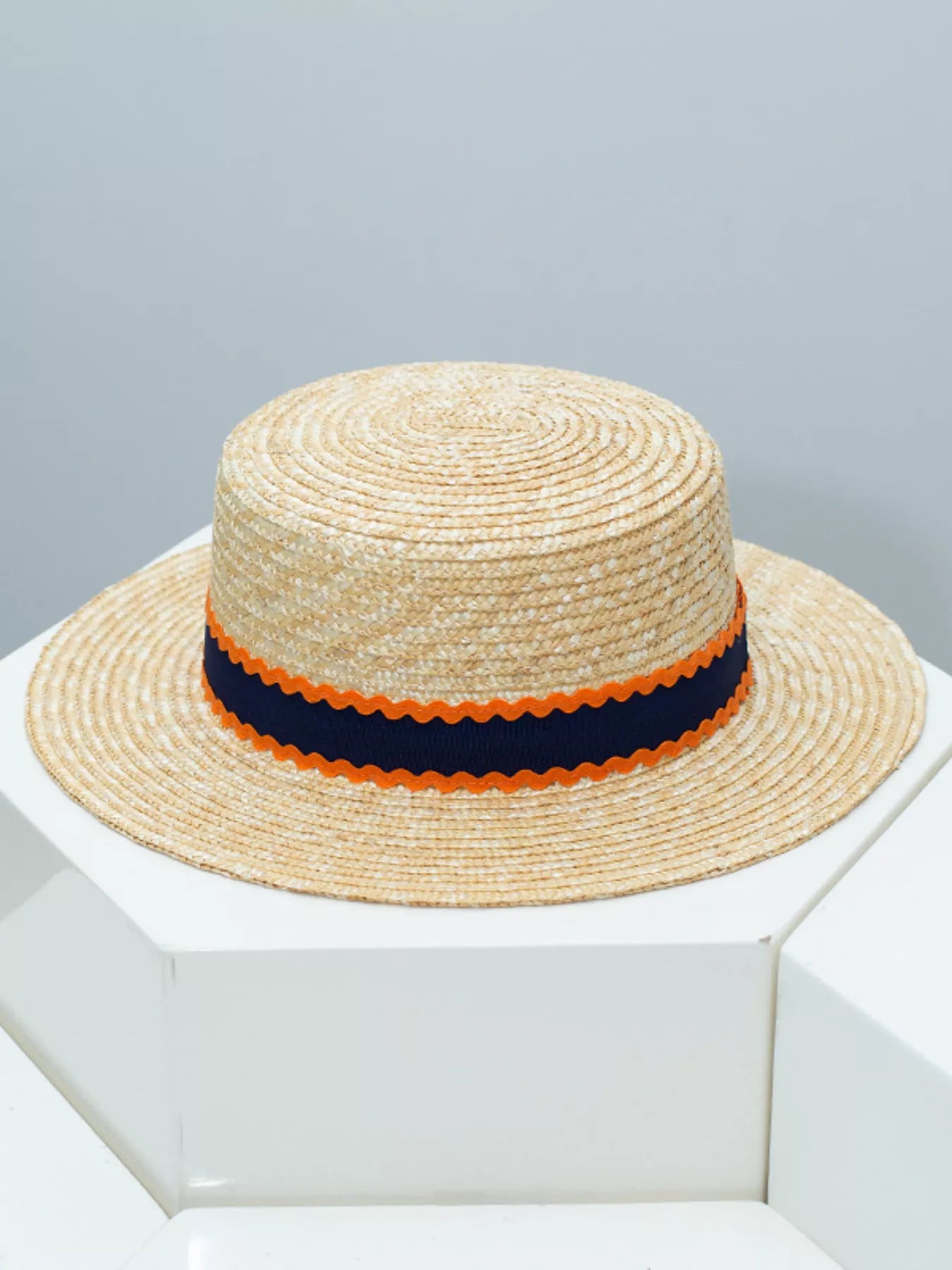Straw Boater Hat with Decorative Band