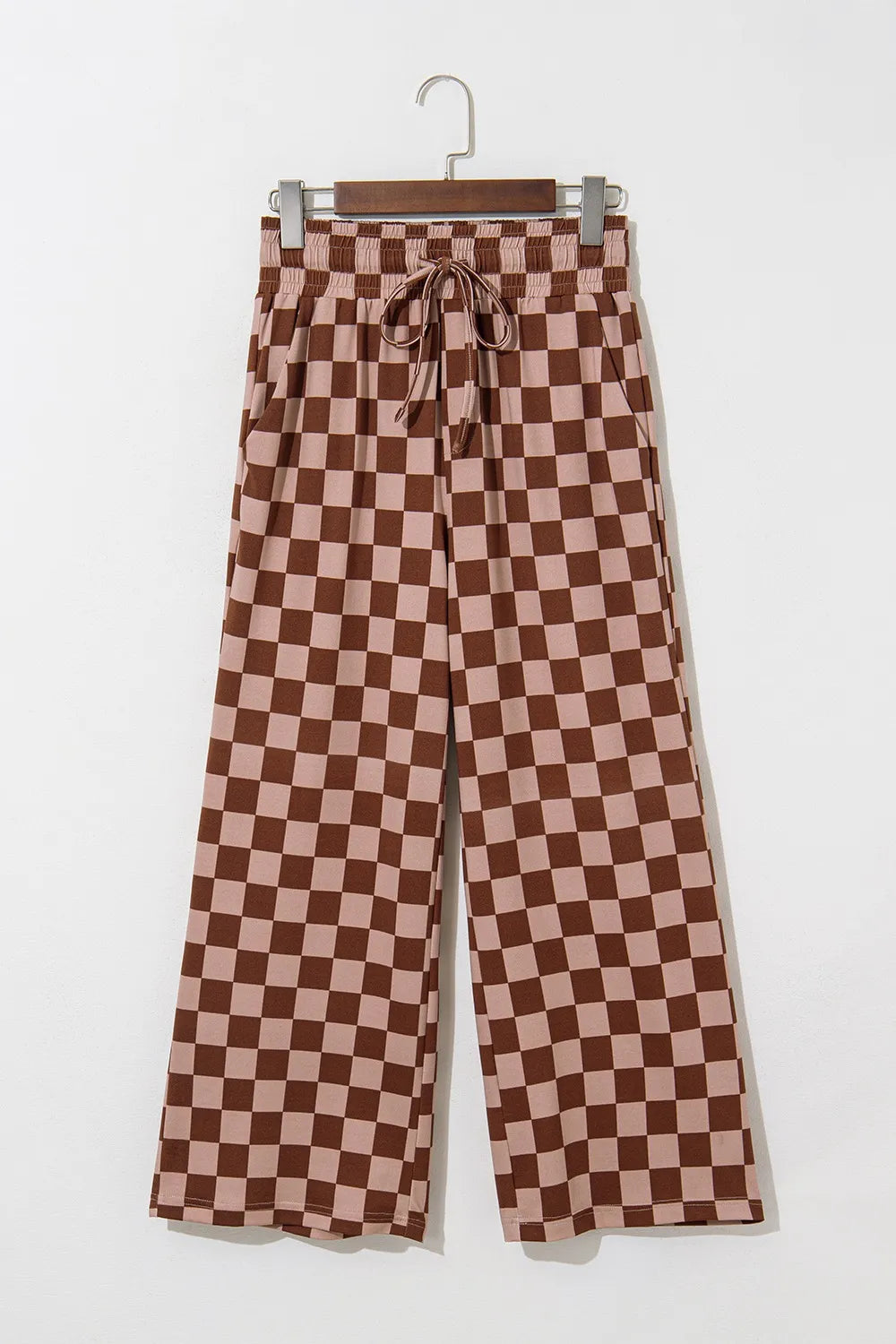 Checkered Elastic High Waist Loose Casual Pants