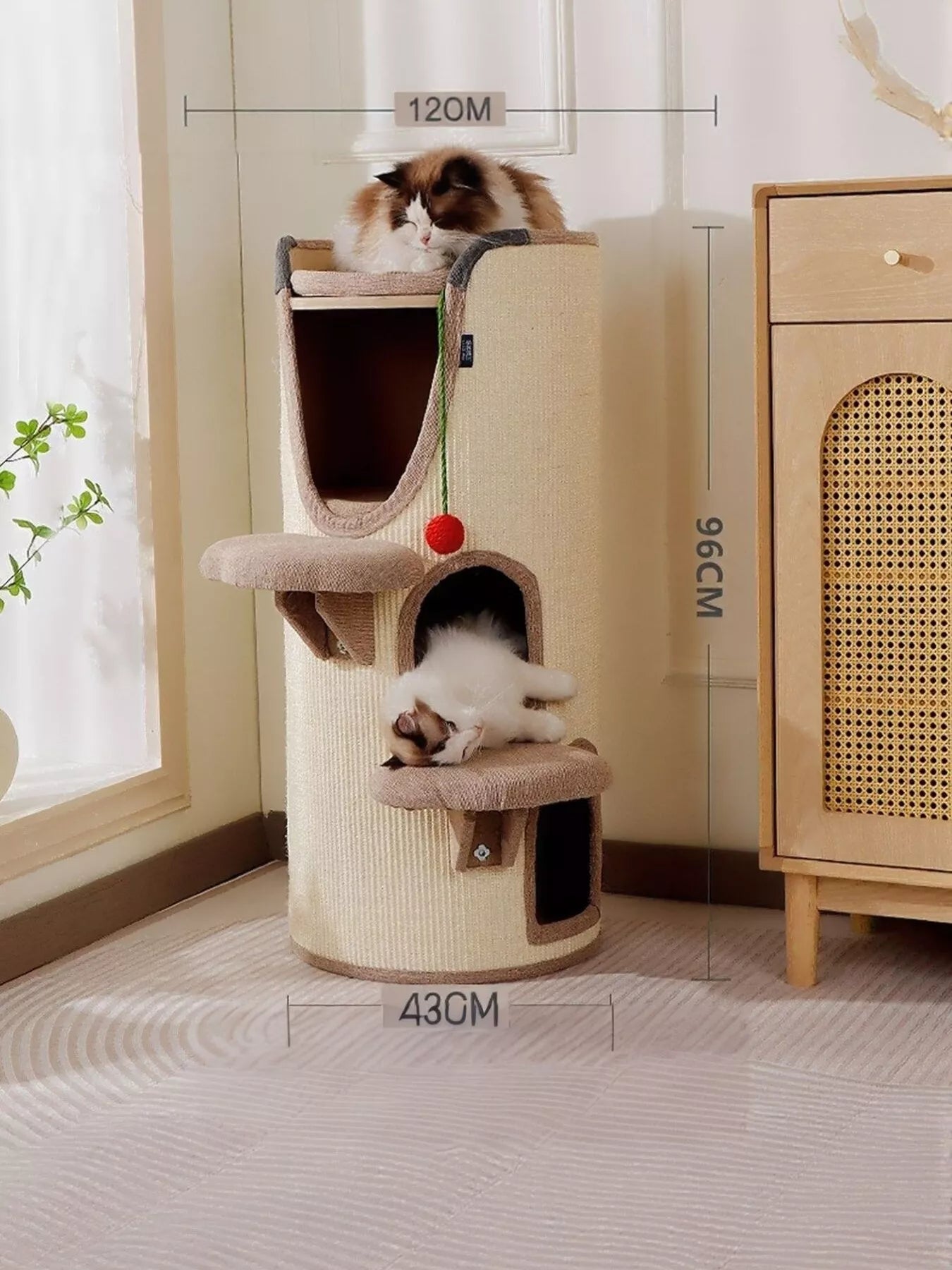 Sisal-Covered Cylinder Cat Tree Condo with Plush Perch