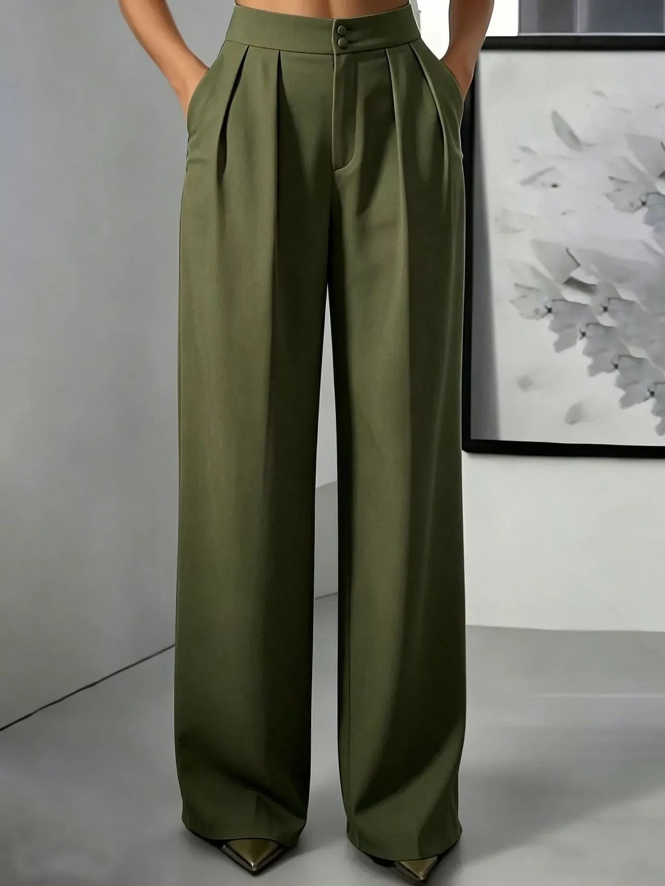 High-Waisted Pleated Wide-Leg Pants