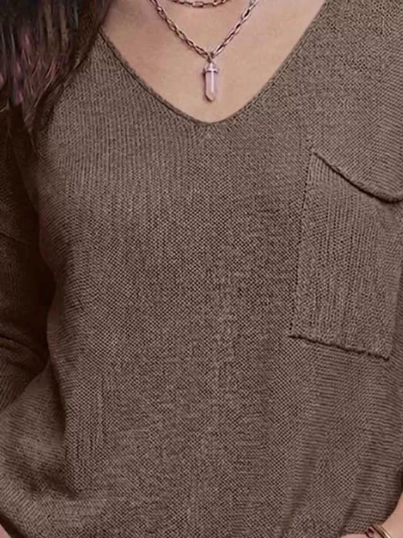 V-Neck Chest Pocket Knit Top