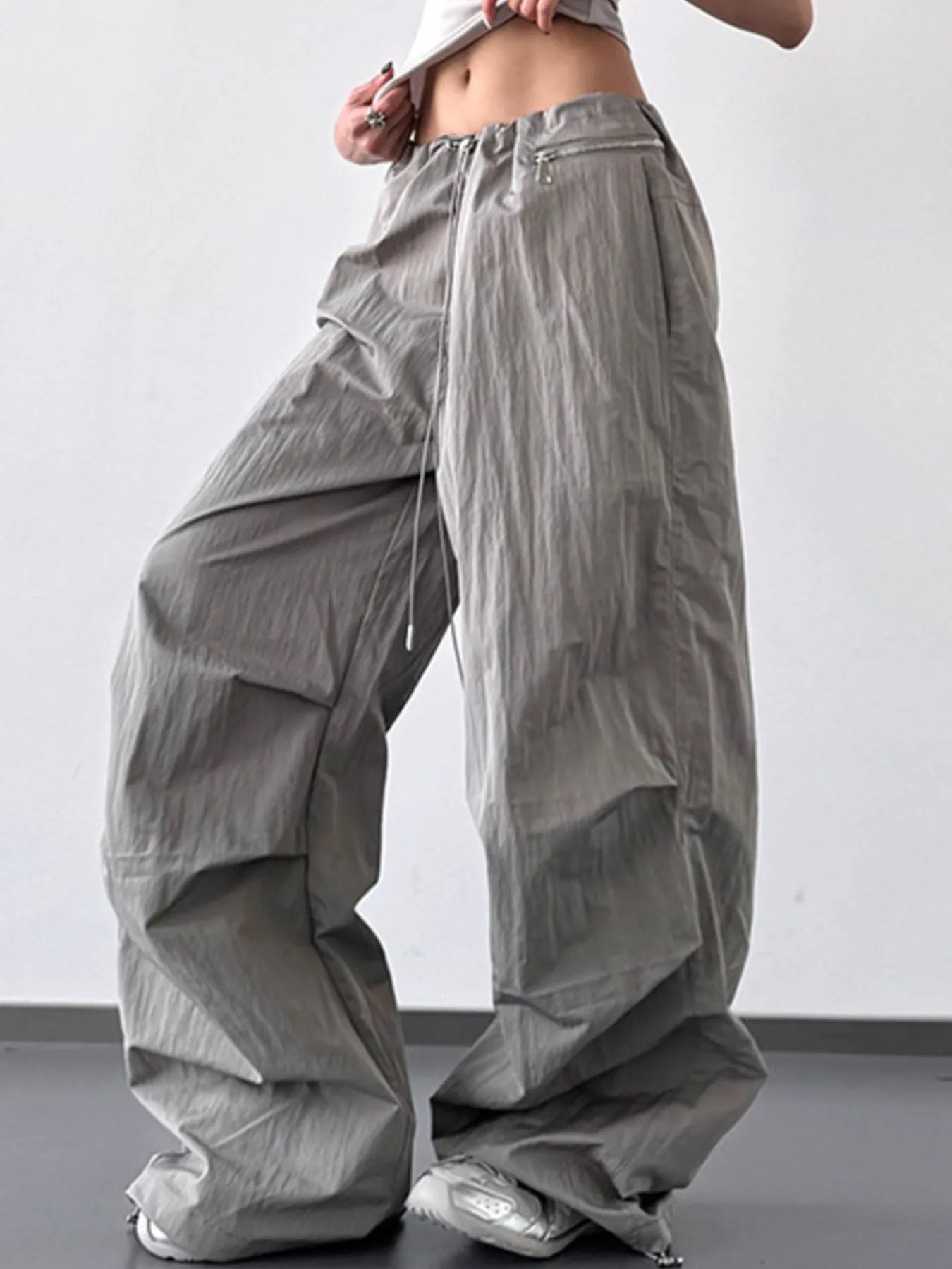Drawstring Wide Leg Cargo Pants