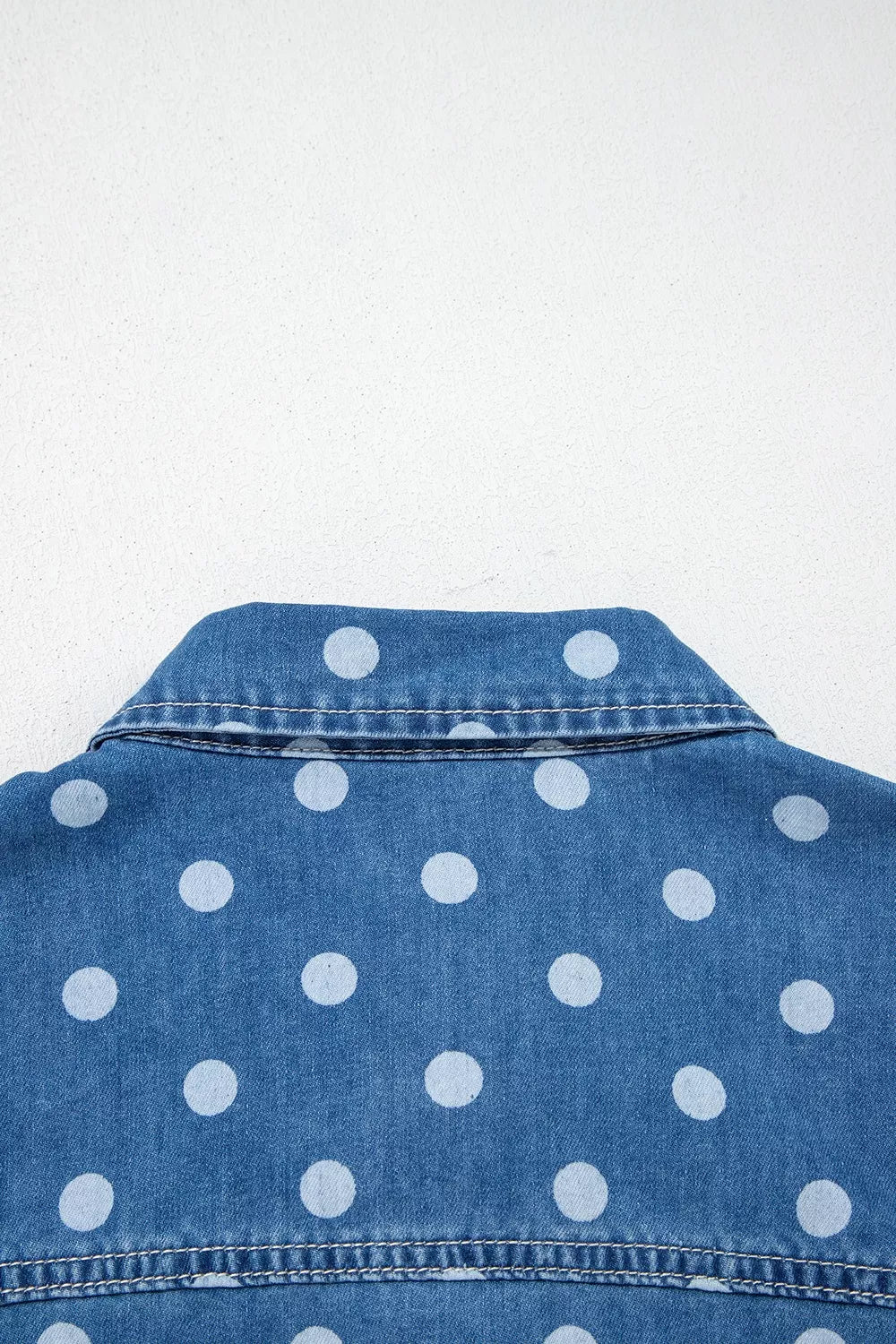 Polka Dot Long Sleeve Collar Shift Tunic Denim Jacket