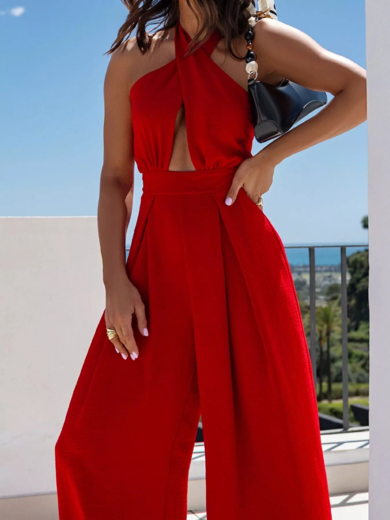 Halter Neck Cut-Out Wide-Leg Jumpsuit
