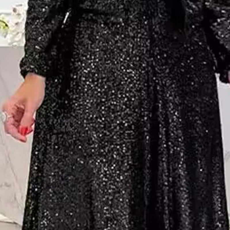 Women's Sequin Palazzo Pants Glitter Casual Loose Wide Leg Long Trouser (See size chart where applicable)