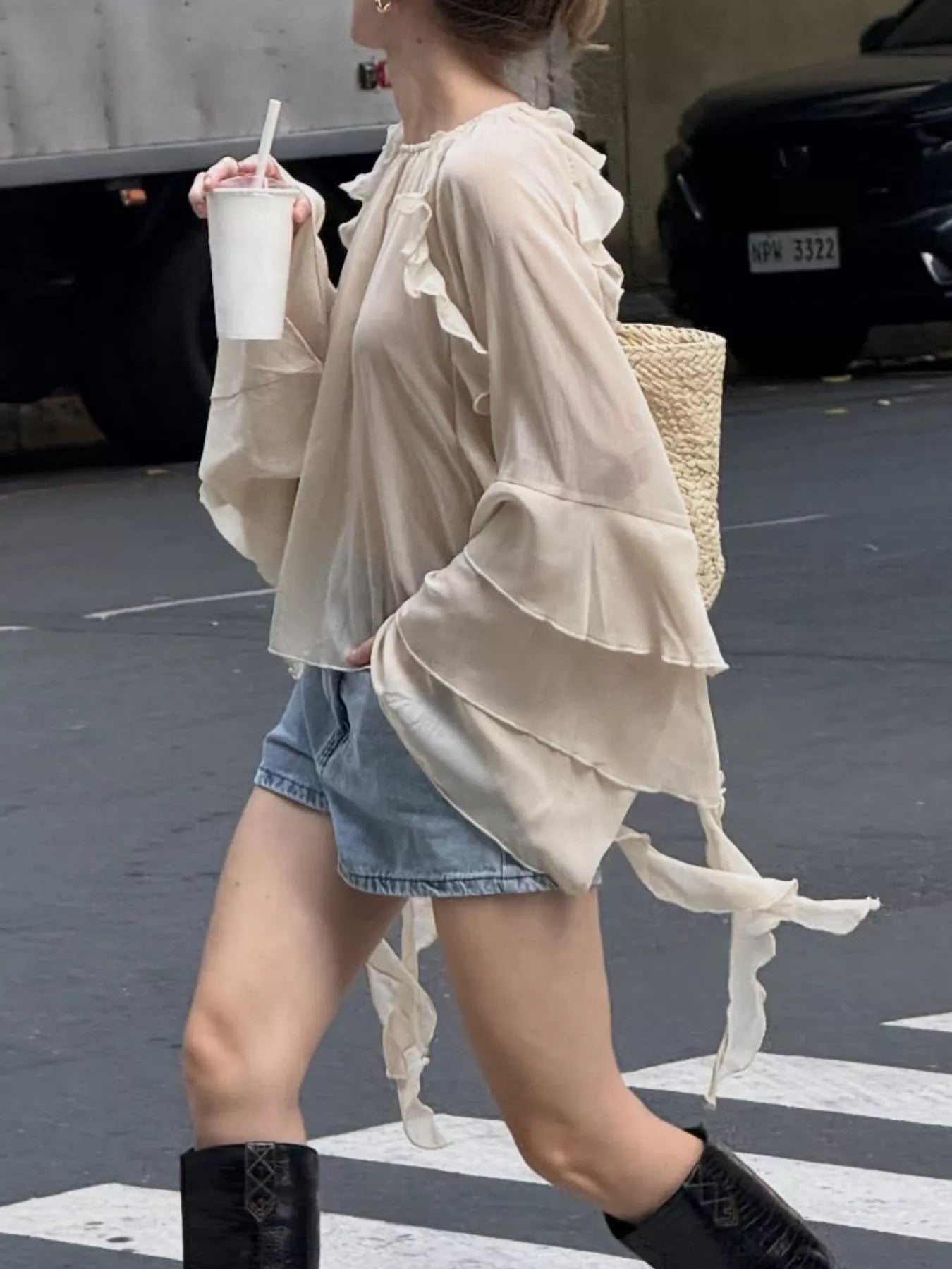Ruffled Flare Sleeve Blouse