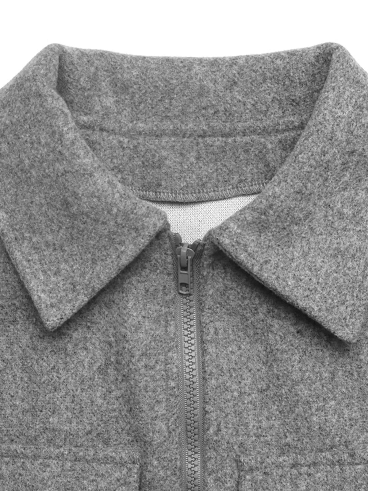 Zip Up Cropped Shacket with Flap Pockets