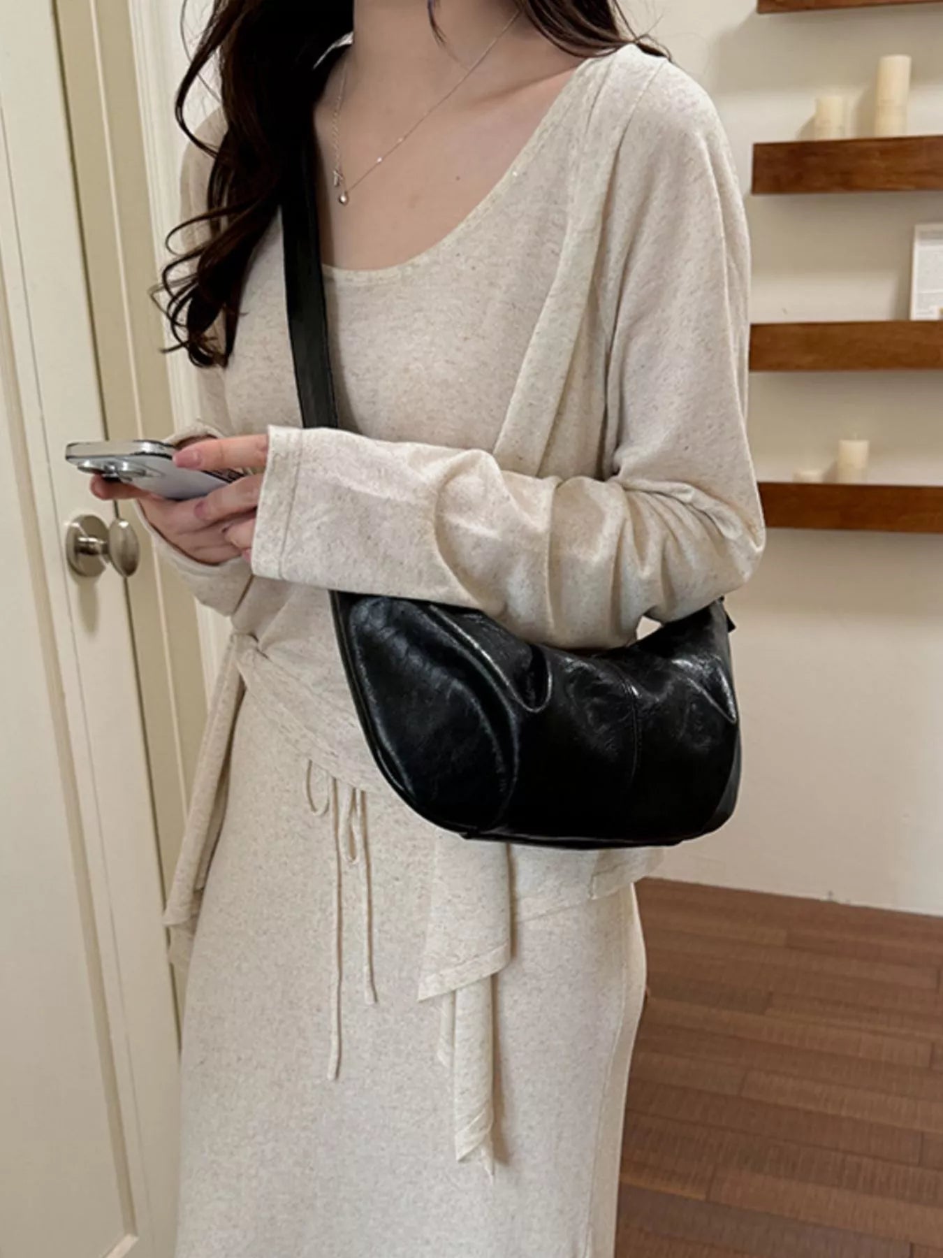 Croissant Leather Shoulder Bag