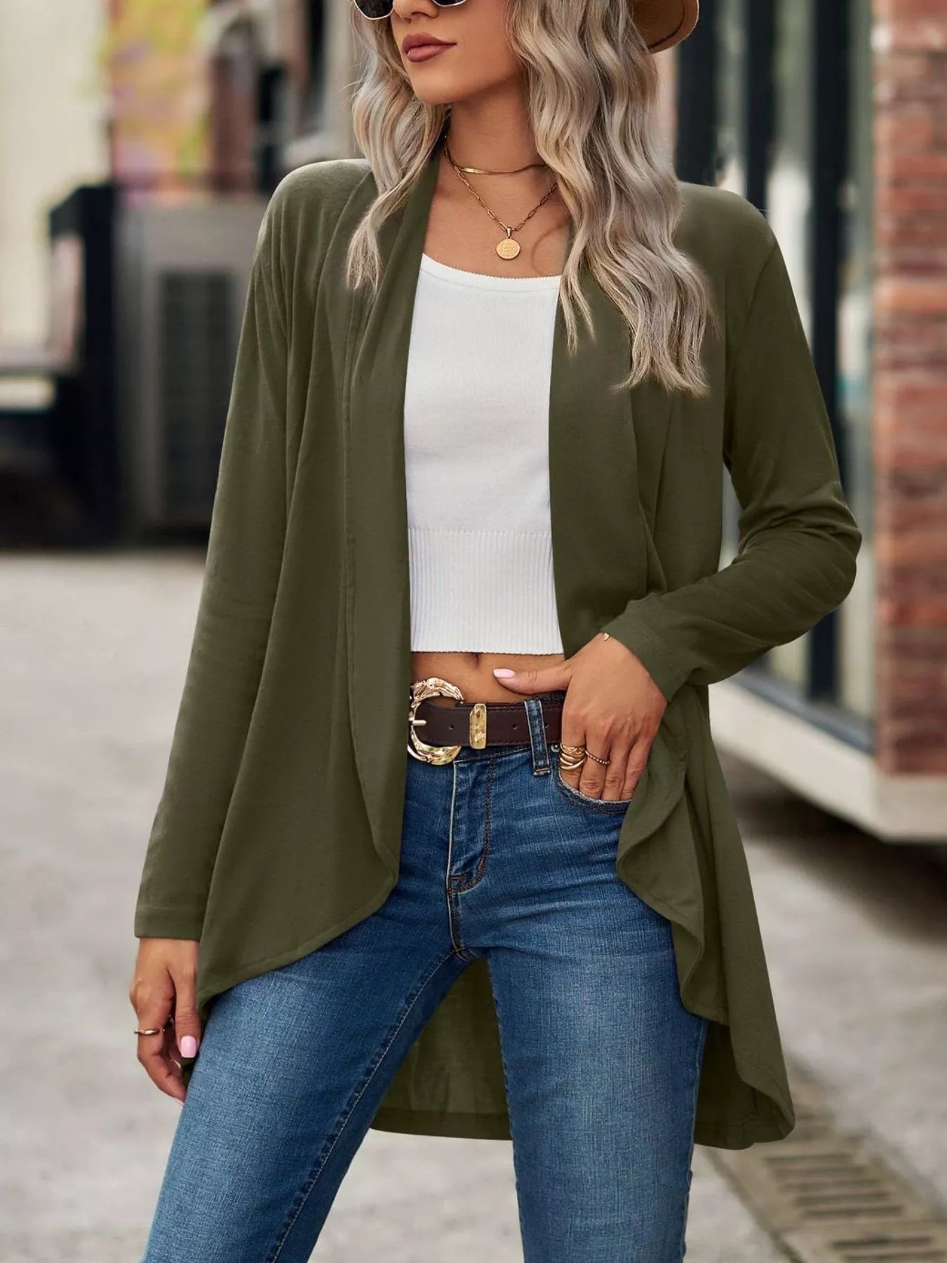 Open-Front Dropped Shoulder Cardigan