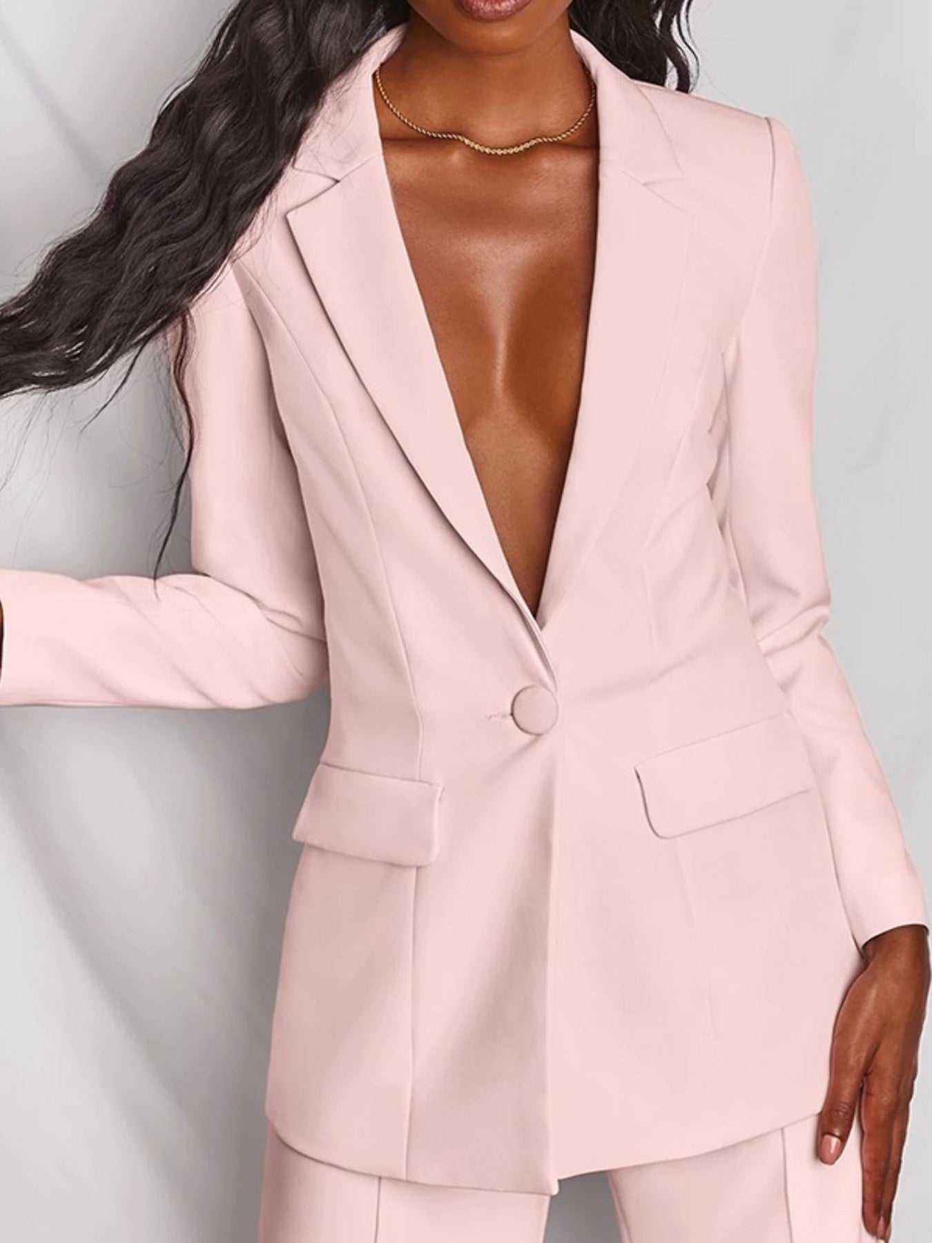 Full Size One Button Blazer and Wide-Leg Pants Set Plus Size