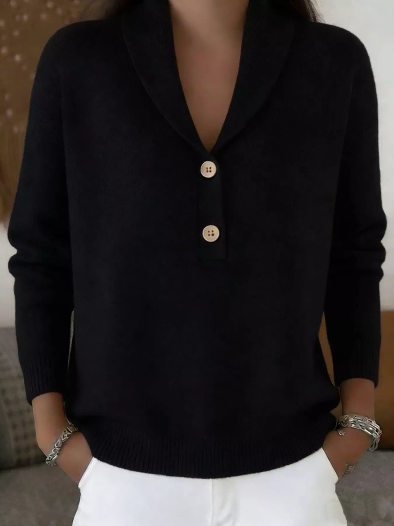 Button Detail Long Sleeve Sweater