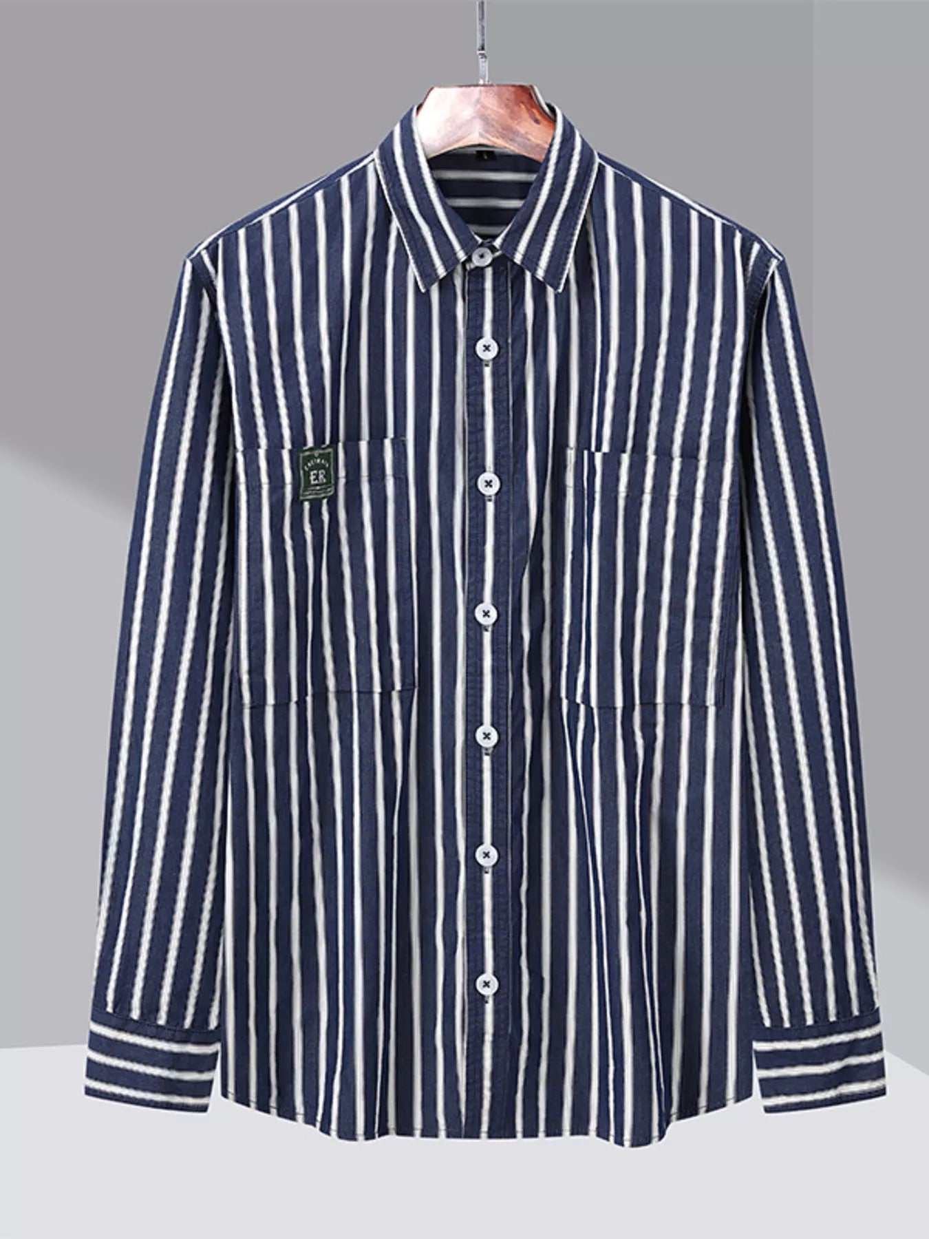 Men's Plus Size Button Up Long Sleeve Striped Shirt