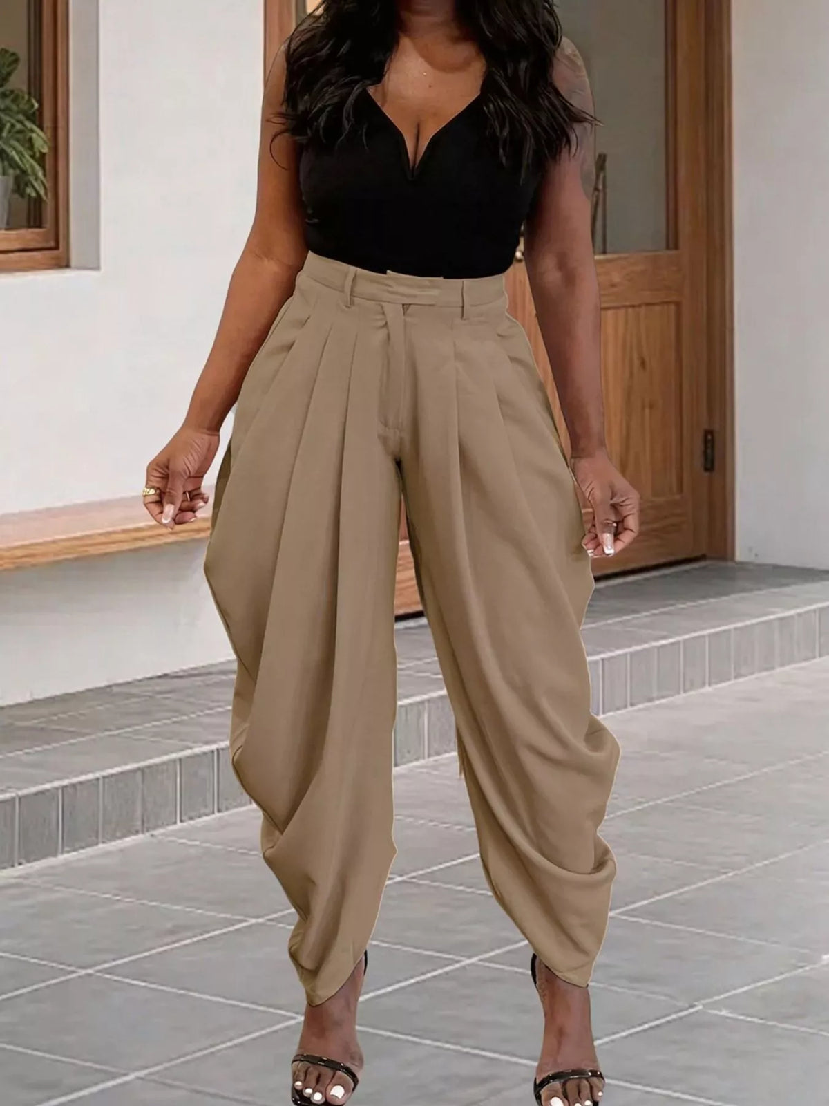High-Waisted Pleated Drape Pants