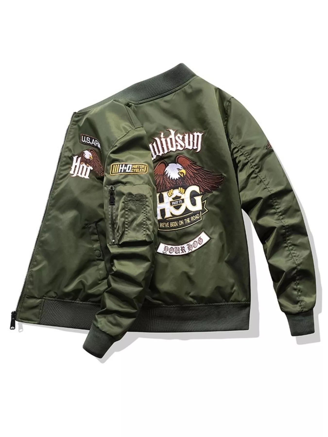 Men's Plus Size Embroidered Zip Up Bomber Jacket